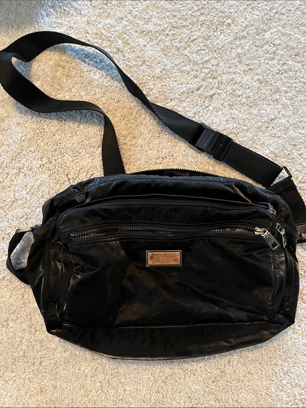 Dolce & Gabbana Black Nylon Belt Bag with Gold Plaque